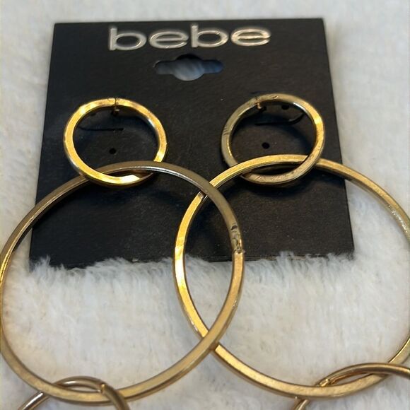NEW Bebe Super Long Gold Tone Hoop Dangle Earrings - Picture 4 of 5